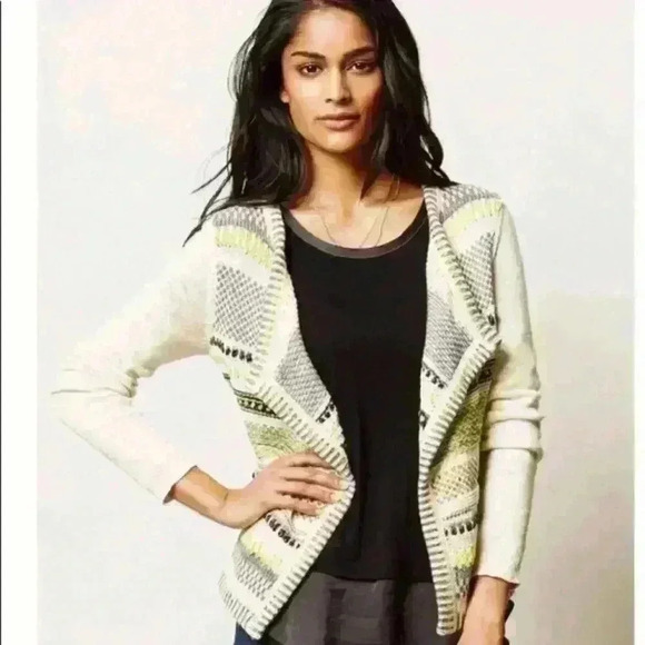 Anthropologie Moth Chaux Metallic Open Front Drape Cardigan Neutral - Picture 1 of 10